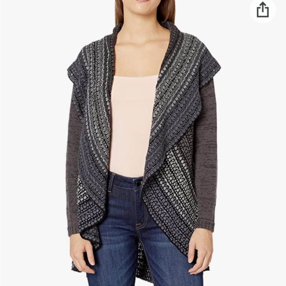 Sioni ruffled circle cardigan knit sweater Sz S‎ gray blue